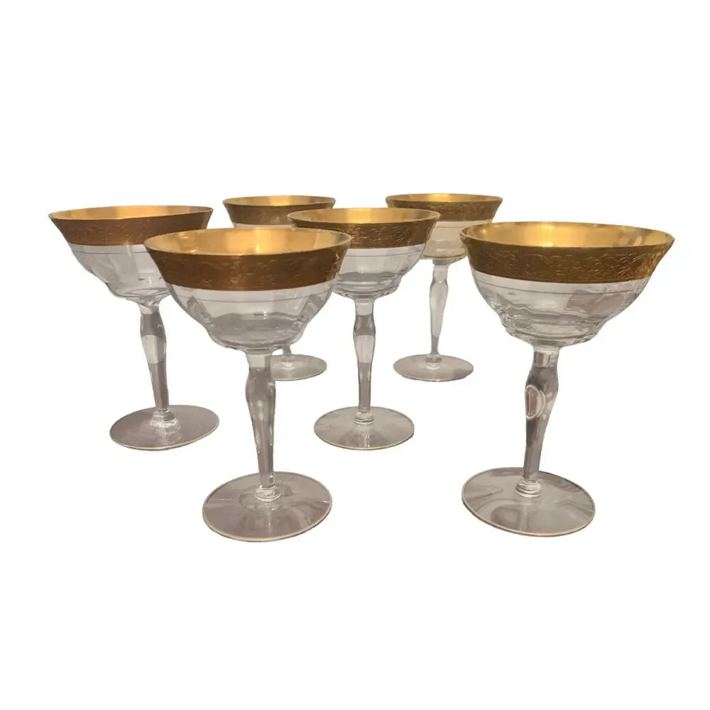 Vintage Culver Champagne Coupe Glasses Set of 6 MCM Cocktail Filigree Barware